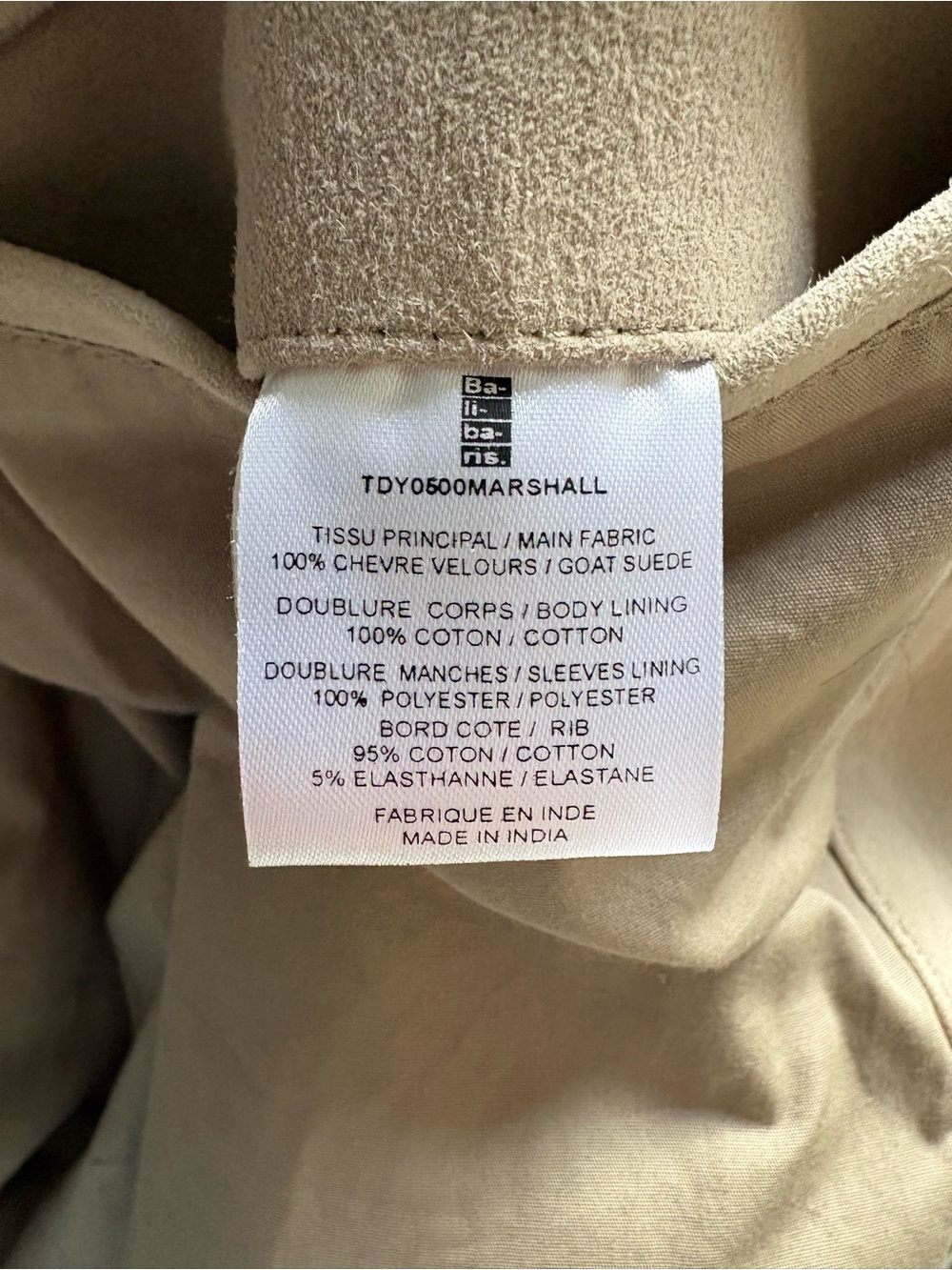 Balibaris Men's Goat Suede Bomber Jacket in Beige - Picture 4 of 5